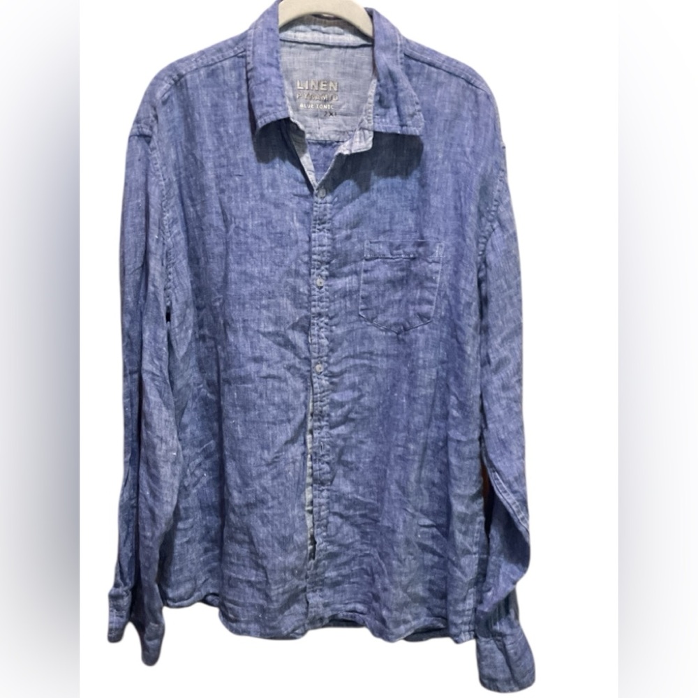 LINEN PYRAMID by Blue Tonic Men’s Linen Blue Shirt